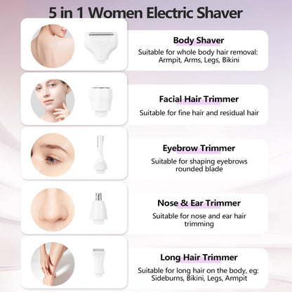Experience Effortless Beauty with the 5-in-1 Women's Electric Razor: Your Ultimate Bikini Trimmer for Painless Hair Removal on Face, Body, and More!